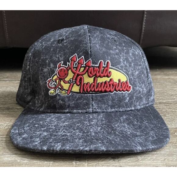 World Industries Willy Flameboy Skateboard Snapback Hat Cap Black Acid Wash Rare - Picture 10 of 10